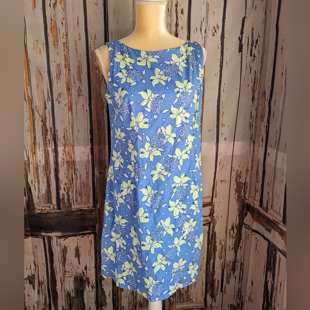 Vineyard Vines Sheath Midi Dress Floral  Cotton Dress Size 4 Turtles Tropical